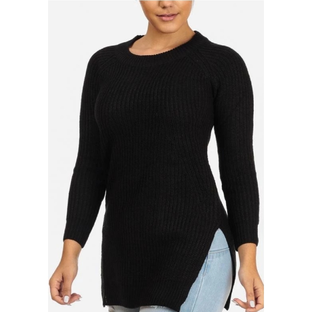 JUST IN! Black Round Neck Ribbed Sweater